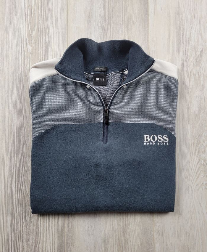Sweat Hugo Boss bleu marine – Taille S – Quart Zip Coton Stretch – Très bon état