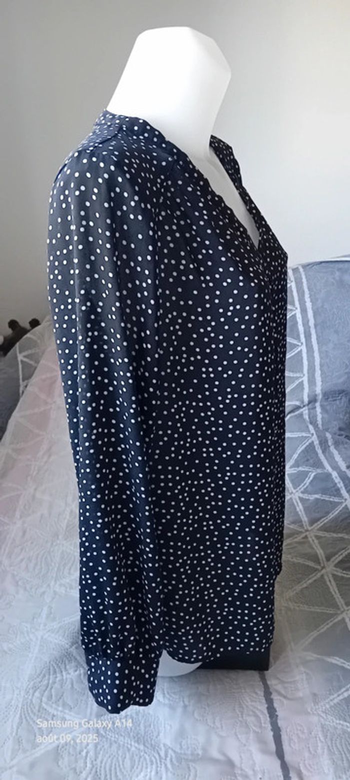 Blouse longue fluide col V manches longues à pois noir et blanc femme XL - photo numéro 5