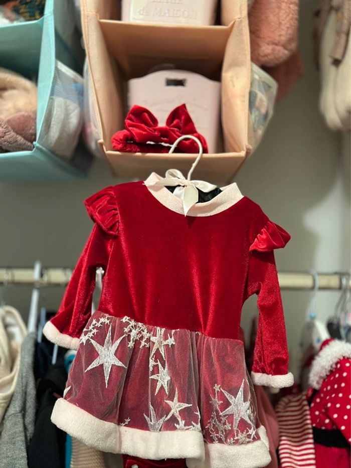 Robe Noël et bandeau papillon 3-6 mois