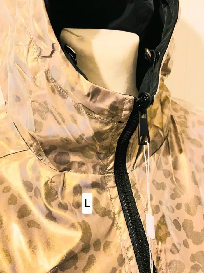Manteau parka femme imperméable réversible long souple noire/doré léopard taille L - photo numéro 5
