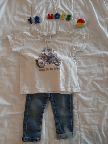 Tee shirt moto et pantalon Jean - 12 mois