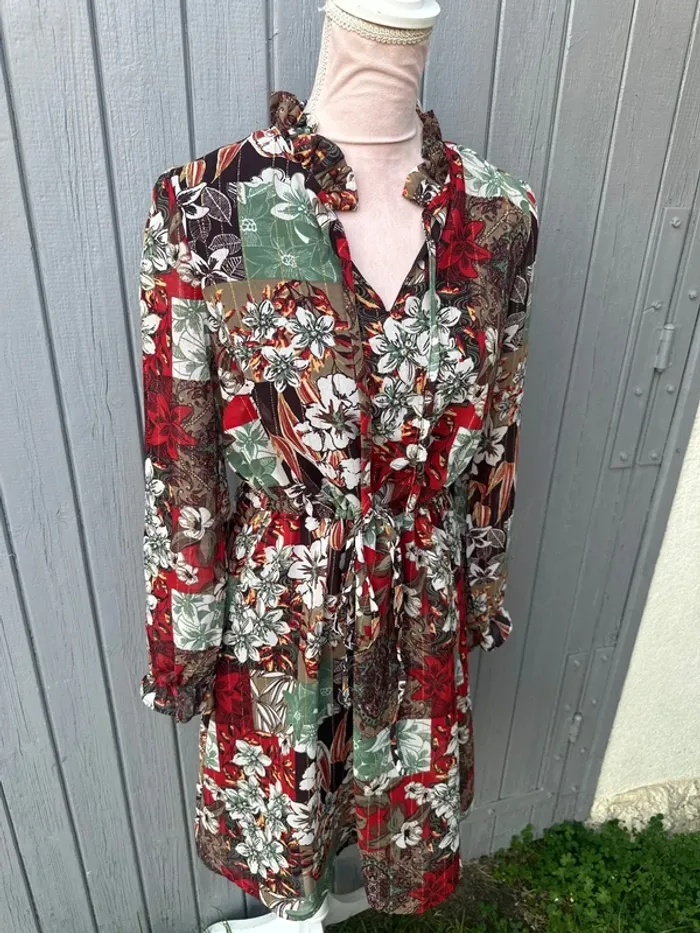 Robe manches longues fleurie colorée doublée 40/L - photo numéro 2