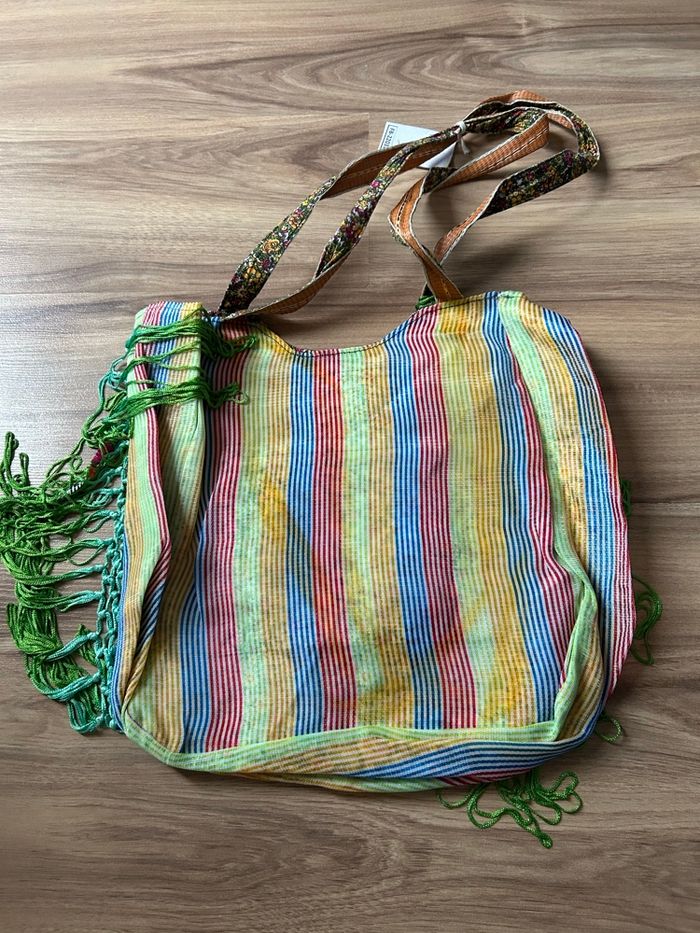 Sac à main vert à rayures Neuf Flora - photo numéro 6