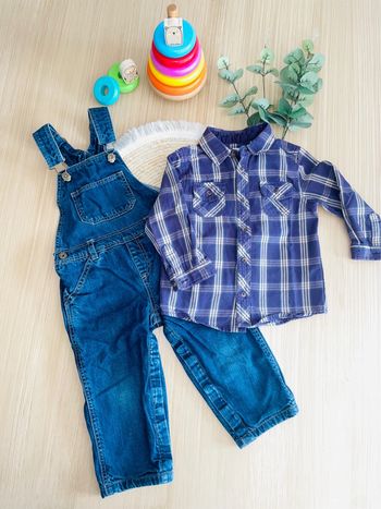 Salopette + chemise manches longues 18 mois