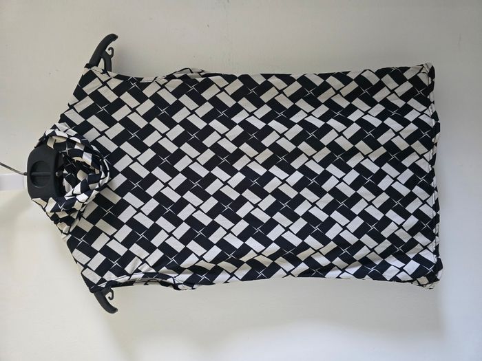 📌 Top Fluide Vintage 90s Op Art Damier Noir & Blanc - photo numéro 2