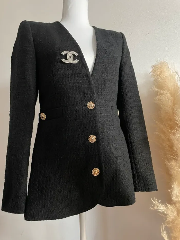 Zara veste blazer tailleur tweed noir avec boutons dorés taille XS - photo numéro 4