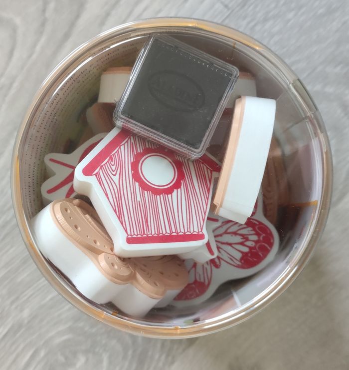 12 tampons hiboux, oiseaux, papillons,etc. aladine + 1 encre noire, boîte neuve - photo numéro 4