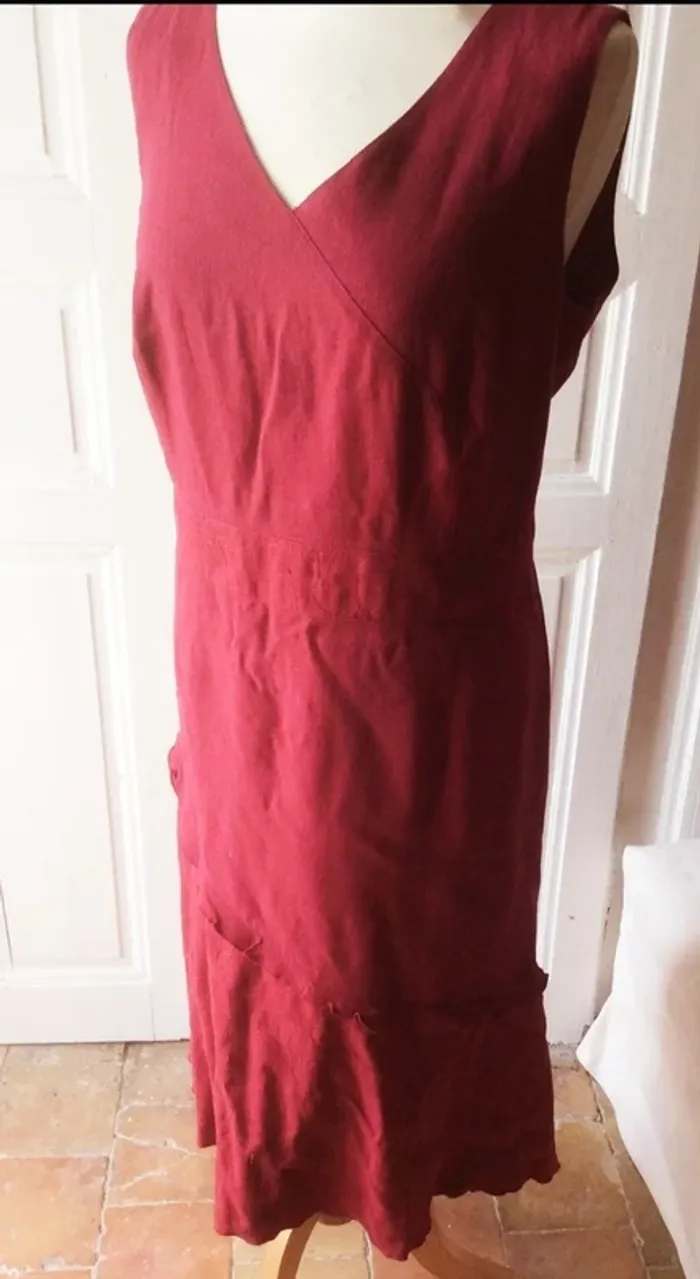 🌹Robe lin rouge cerise 44