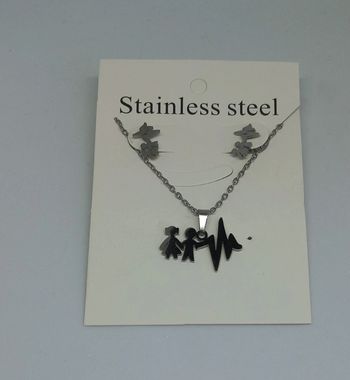 Ensemble boucles oreilles collier acier inoxydable  femme ado