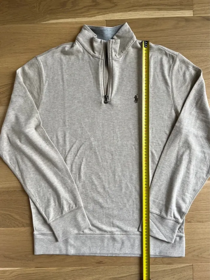 Pull 1/4 Zip Camionneur Ralph Lauren - Beige/Gris Logo Brodé Marron - Taille L - photo numéro 6