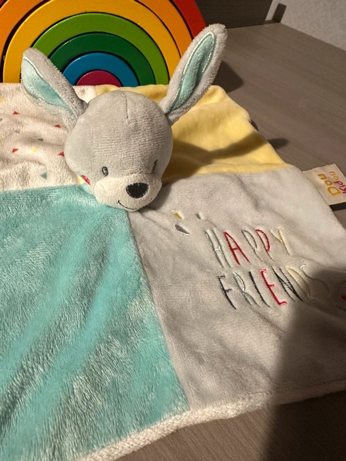 Doudou plat lapin doukidou happy friends bleu - photo numéro 2