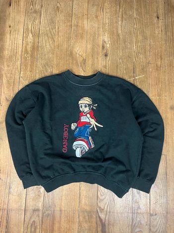 Sweat crewneck / pull vintage Y2K Hip-Hop brodé GangBoy S noir 100% coton