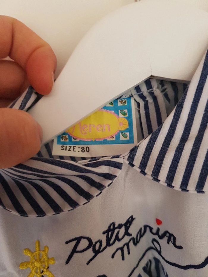 Jolie petite robe marinière blanche et bleu "petit marin" 80 cm - photo numéro 3