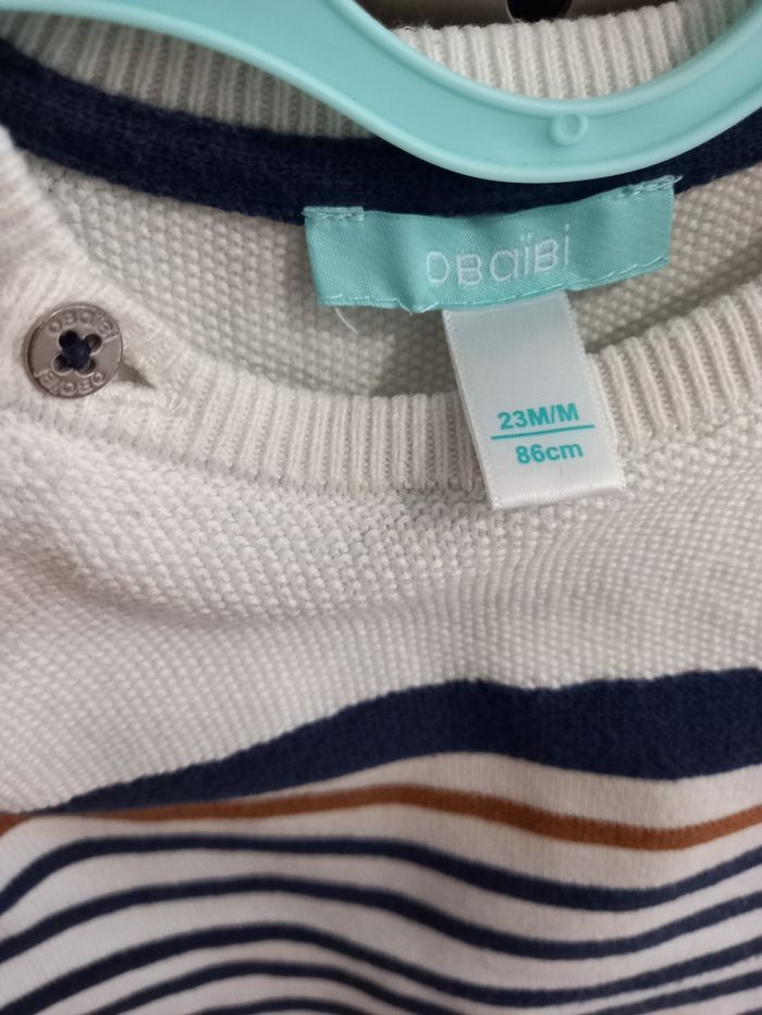 Joli petit pull garçon blanc et rayé 23 mois okaidi - photo numéro 4
