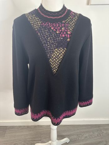 Pull bariolé noir rose violet doré Vintage T42 XL