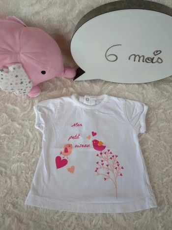 Tee shirt chemise manches courtes Fille 6 mois cœur mon petit Oiseau 100% coton