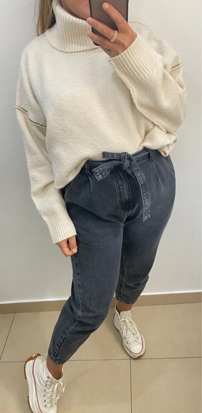 Superbe Pull Col Roulé Crème  Ample Taille M Et Plus - photo numéro 3