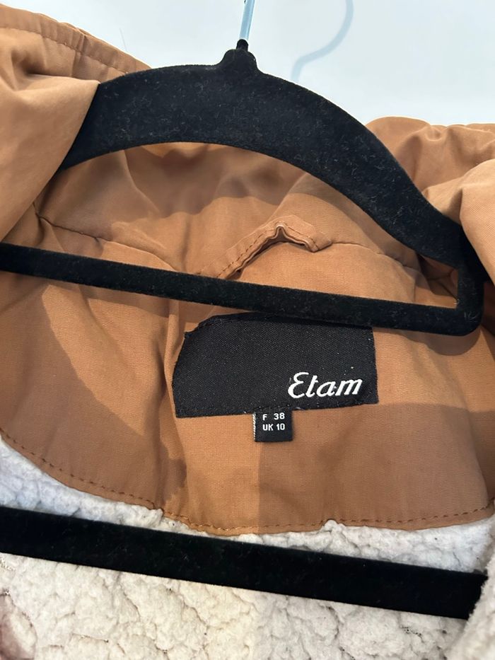 Manteau marron intérieur chaud capuche fourrure Etam 38 - photo numéro 7
