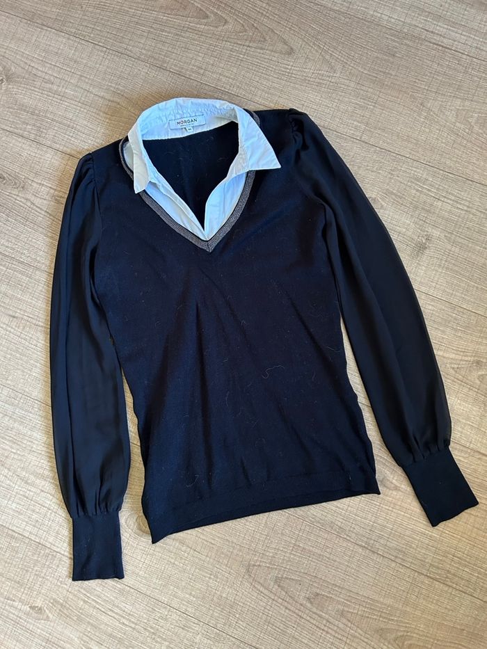Pull noir et blanc à manches longues Morgan taille XS bon état - photo numéro 7