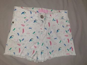 Short jean fille 8 ans blanc plumes oiseaux