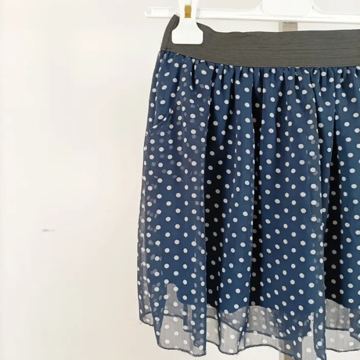 Jupe fluide bleu marine à pois blancs ceinture élastique T2 - Fabriquée en France A1078 - photo numéro 3