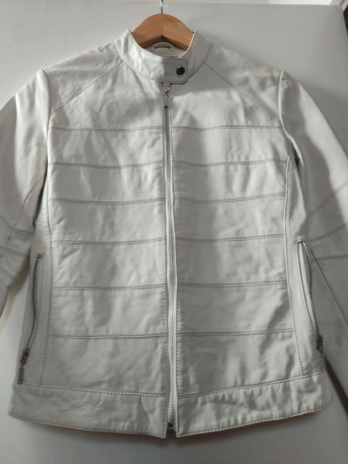 Veste femme blanche cuir d'agneau 38 Camaïeu Bon état - photo numéro 3