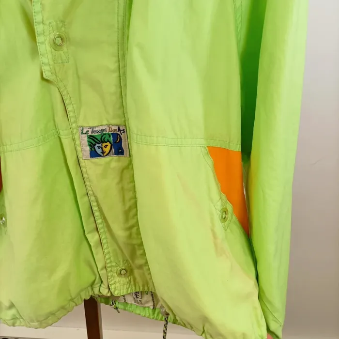 Veste coupe-vent vintage Le Temps des As vert fluo orange coton polyester 80s taille L A1475 - photo numéro 5