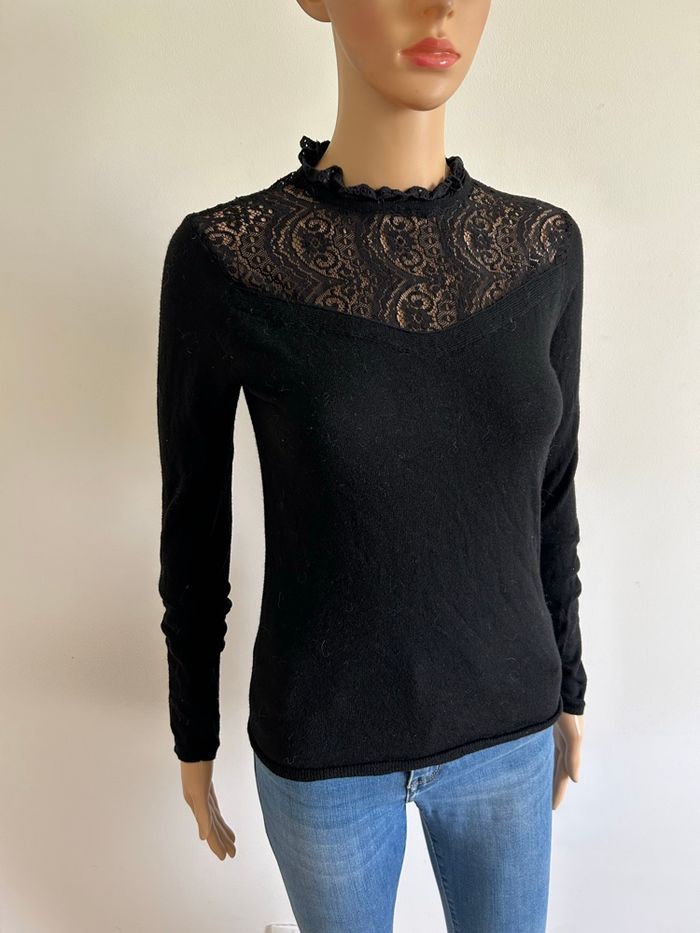 Pull noir avec dentelle Morgan taille XS bon état - photo numéro 2