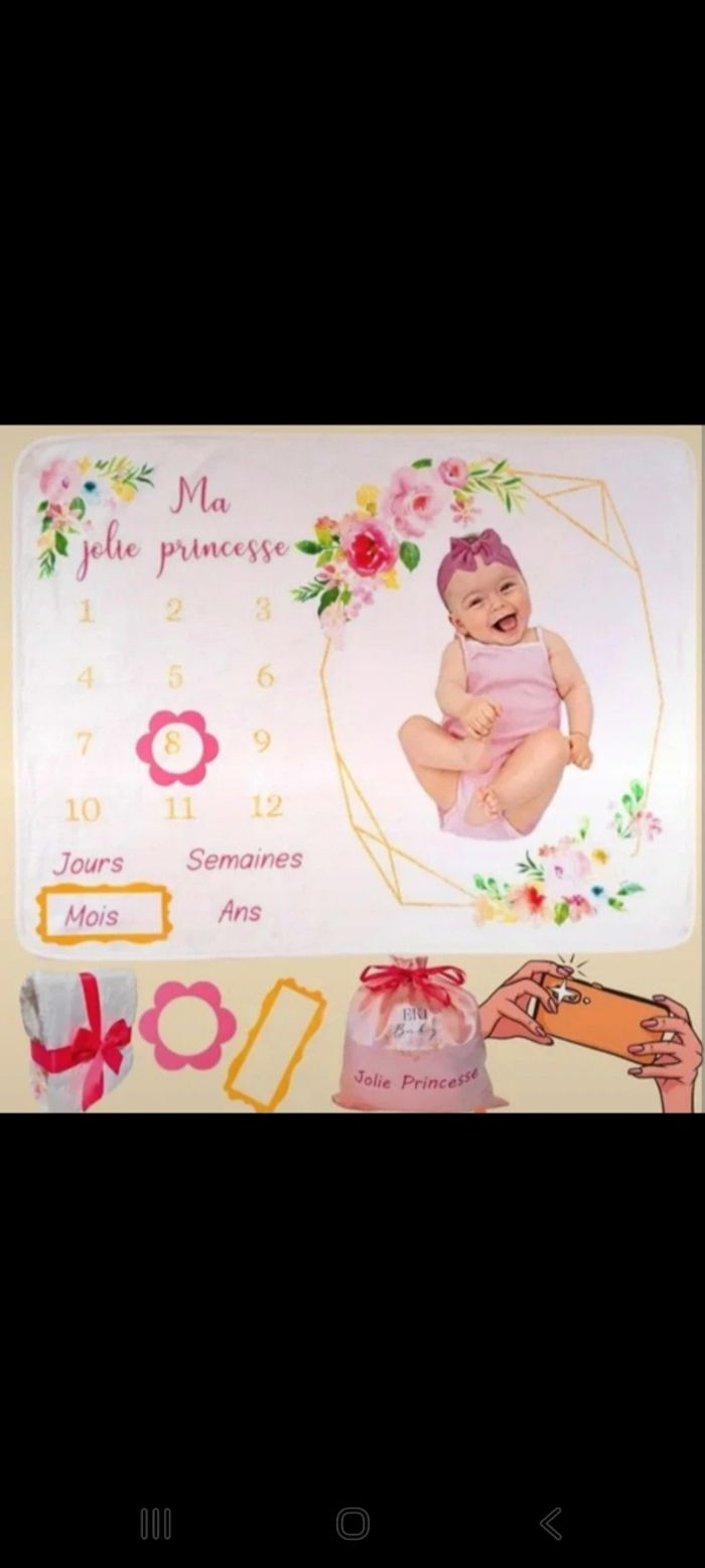 Couverture étapes bébé neuve thème princesse – plaid photo naissance doux - photo numéro 5