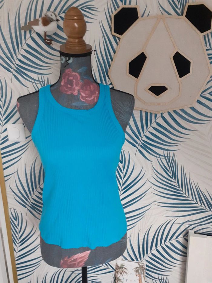 Debardeur maille côtelé turquoise S