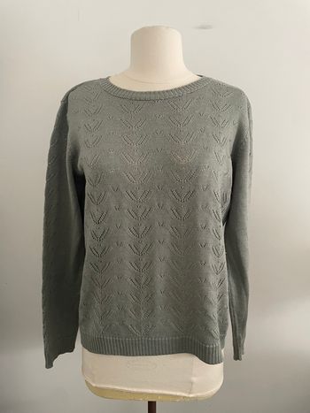 🌸Pull vintage kaki en maille ajourée en laine Bergère de France taille 40🌸