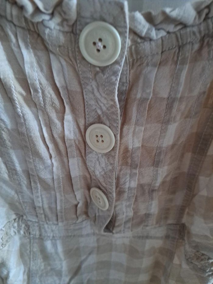 Robe à bretelles en lin à carreaux beige 34 - photo numéro 2