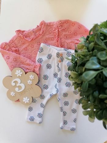 Ensemble blouse broderie + legging fleuri - 3 mois