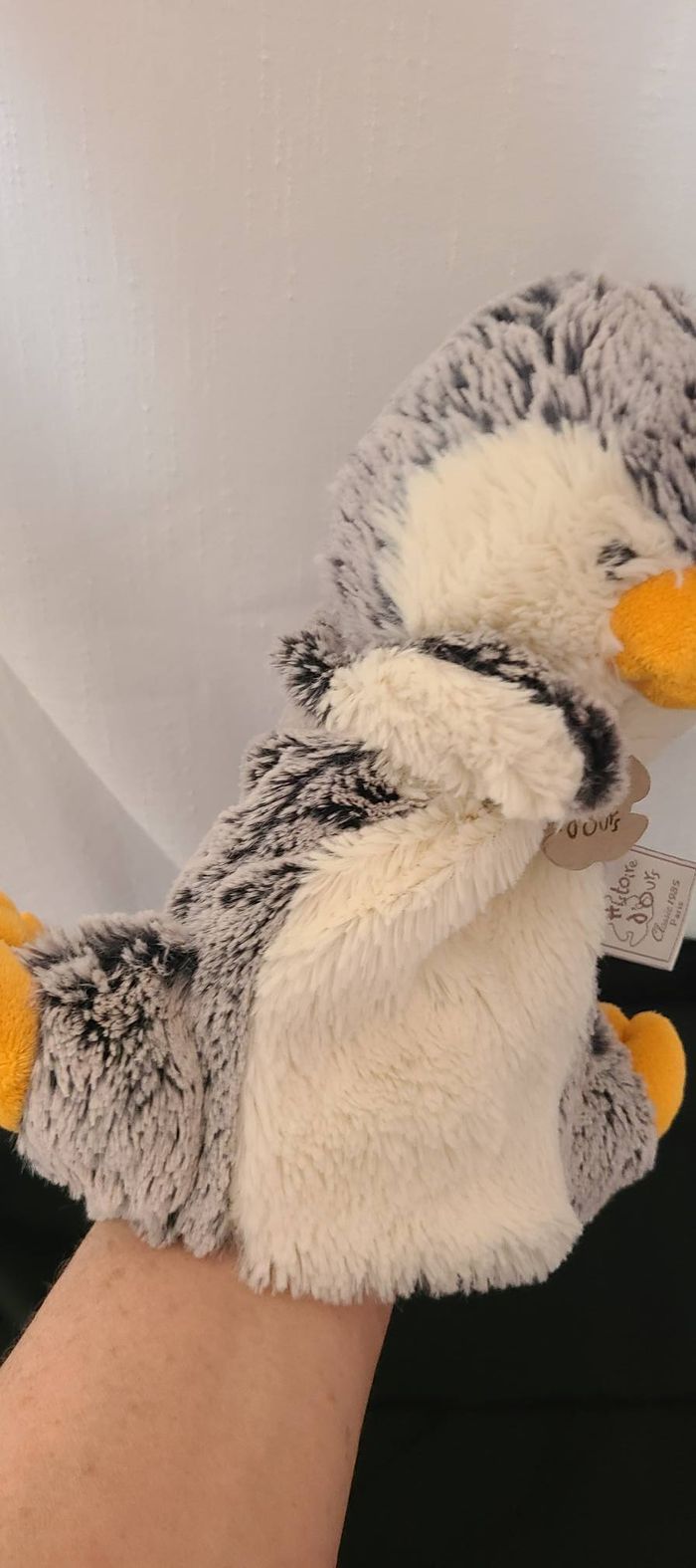 Peluche marionnette doudou Pingouin gris blanc HISTOIRE D ours - photo numéro 5