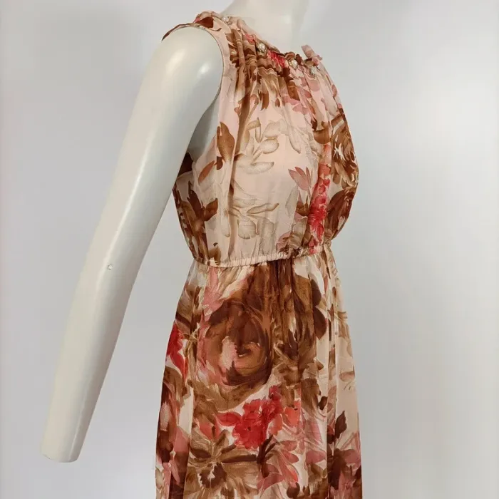 Robe Longue - Sen YA - taille L - Rose pastel - Col rond Perles, sans manche - A206 - photo numéro 4