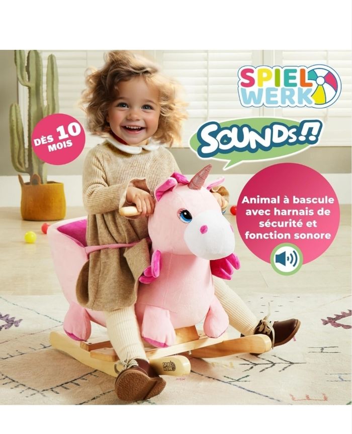 Vend licorne à bascule rose avec ceinture de sécurité 29 € - photo numéro 3