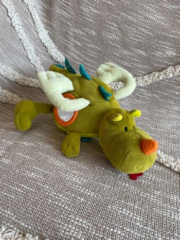 Peluche doudou d’éveil 28cm lilliputiens crocodile dragon vert et orange très bon état