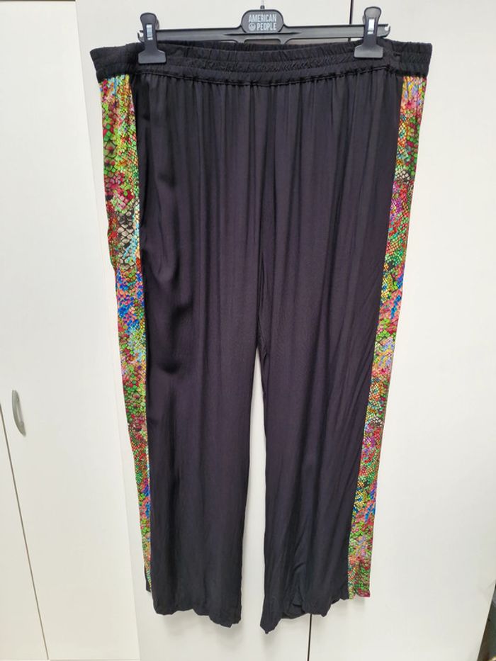 Pantalon Palazzo Noir Imprimé Serpent Multicolore Jambes Larges Taille Elastique - photo numéro 2