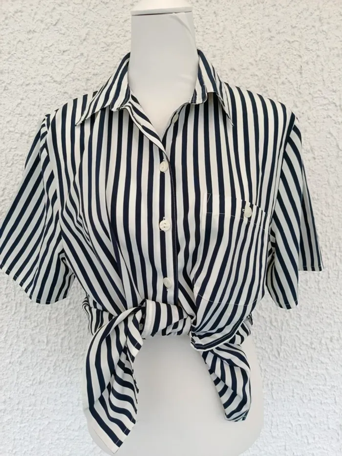 Chemise rayée bleu et blanc C&A vintage taille 42 - photo numéro 2