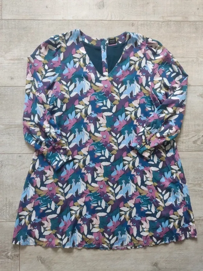 Robe mi-longue manches longues motifs fleuris multicolores taille 42 Ekyog - photo numéro 5