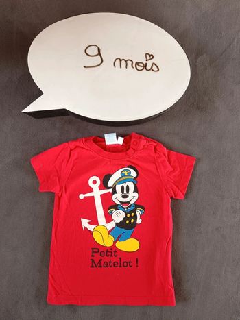 Tee shirt chemise manches courtes Garçon 9 mois Mickey Petit matelot Disney Baby 100% coton