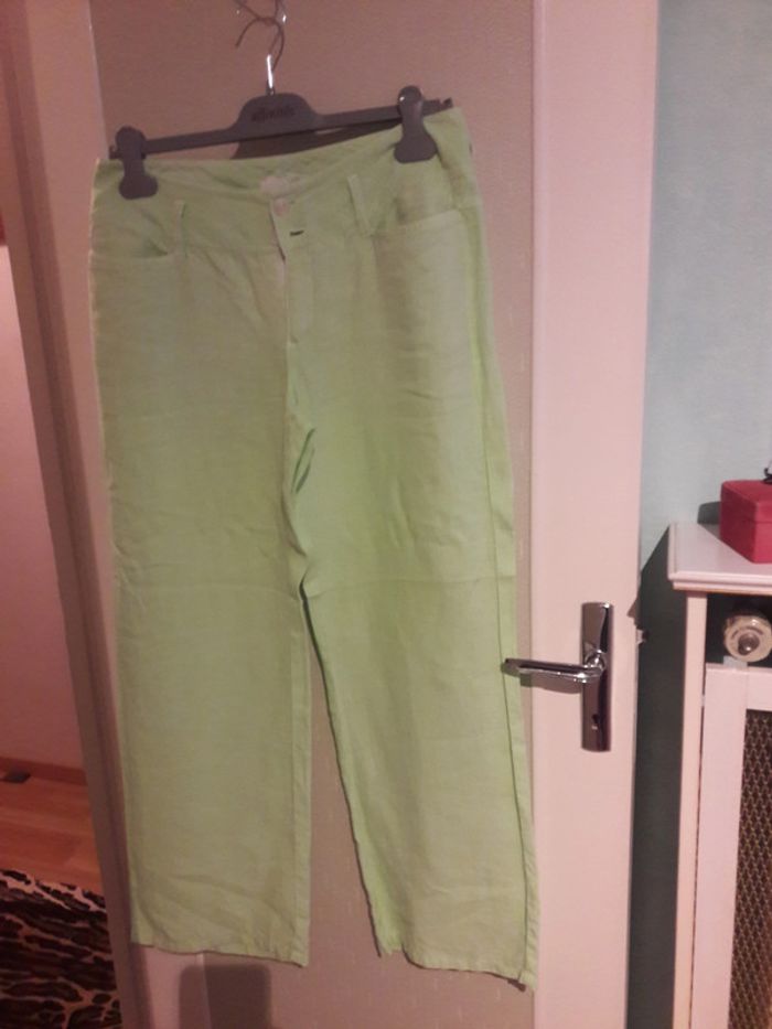 Pantalon vert 100% lin
