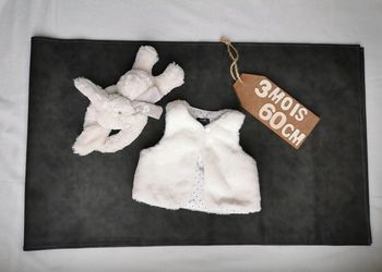 Gilet 👣 moumoute douce blanche, kiabi, 3mois