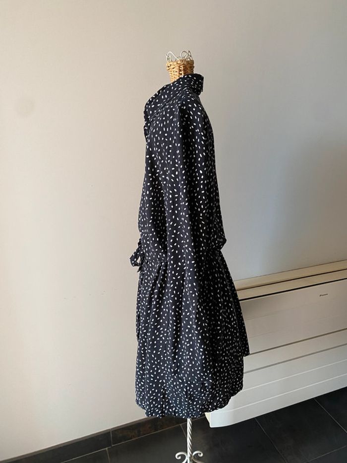 Robe chemise Promod noire à pois blanc avec ceinture taille 34 - photo numéro 3