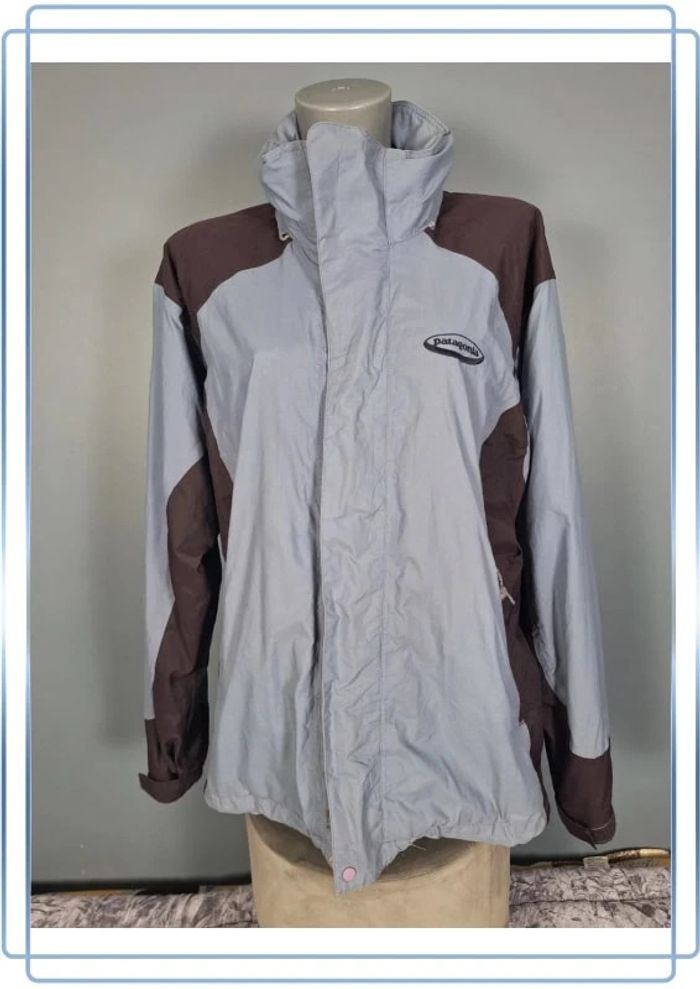 Veste coupe vent à capuche patagonia vintage femme / taille L bleu et noir brodé (257)