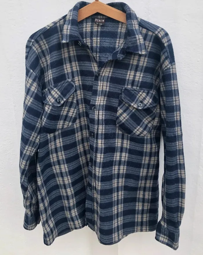 Lumberjack Flannel Plaid Polaire shirt chemise blue beige Mens XL / XXL