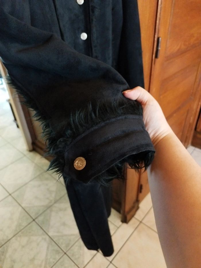 Manteau long noir fausse fourrure faux fur black coat L/40 vintage y2k - photo numéro 12