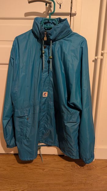 Veste coupe-vent K-Way – Bleu pétrole – Capuche – Doublée