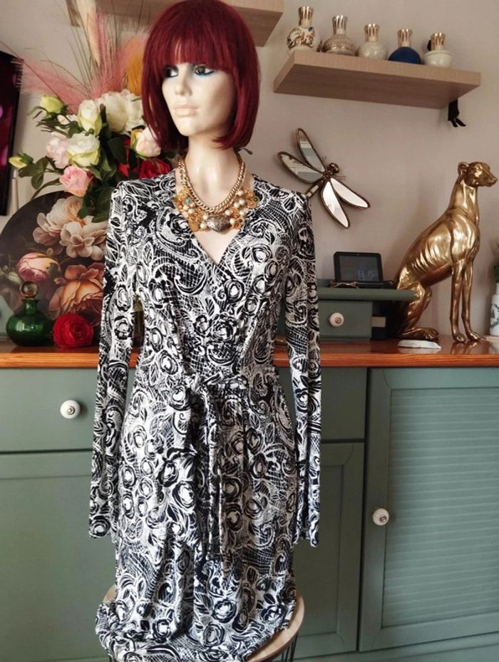 🌾Robe Fluide Imprimé Graphique Manoukian T38🌾 - photo numéro 13
