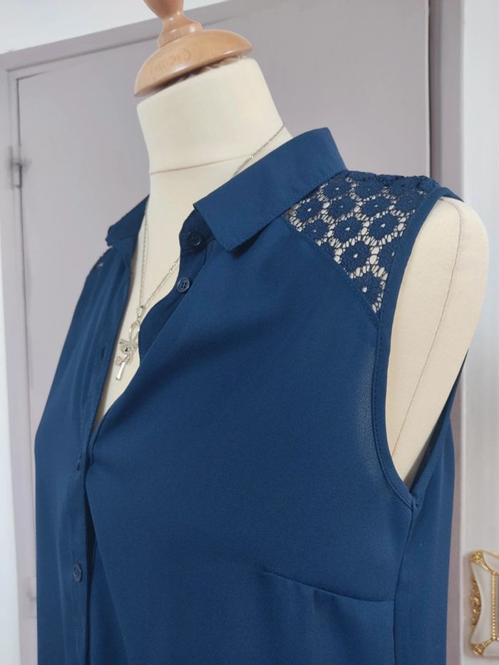 Chemise bleue marine sans manches femme à dentelle 40 Neuve - photo numéro 3